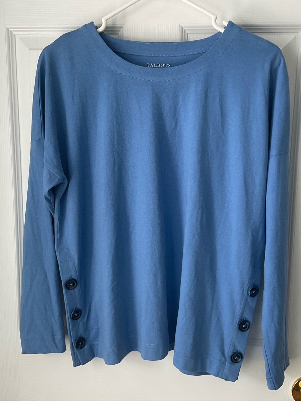 Talbots Blue Long-Sleeve Button Accent Jersey Top P/L